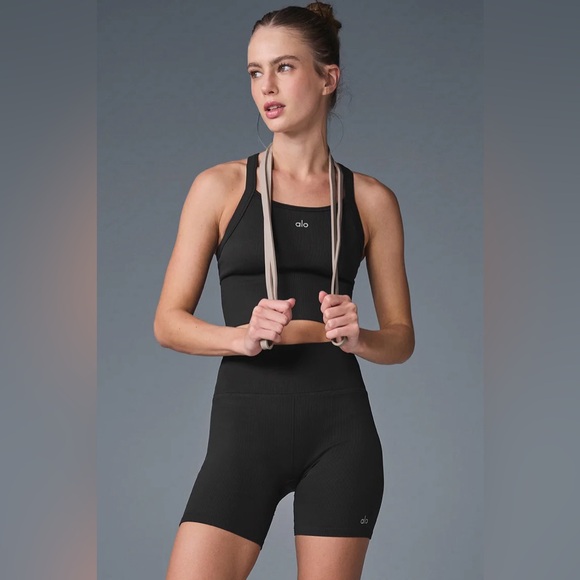 Alo Yoga Seamless Ribbed Favorite Bra Tank in Black, Size Small - Picture 1 of 7